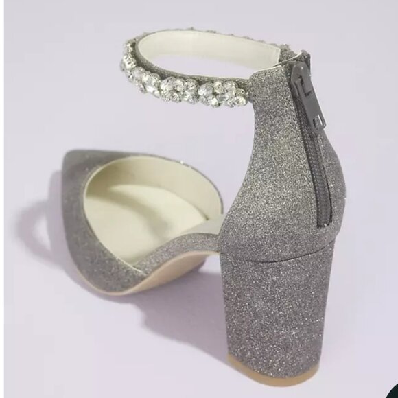 Oleg Cassini Crystal Strap Glitter Pointed Toe Block Heels Size 6 - Picture 2 of 8